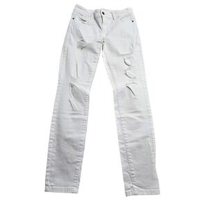 Guess Kate Skinny Jeans Womens 29 White Distressed Ripped Denim Pants